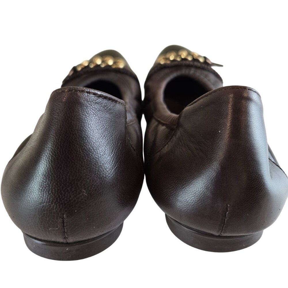 AGL Brown Napa Leather Cap Toe Ballet Flat 40 Gold Ornaments, Glove Fit - Picture 6 of 11